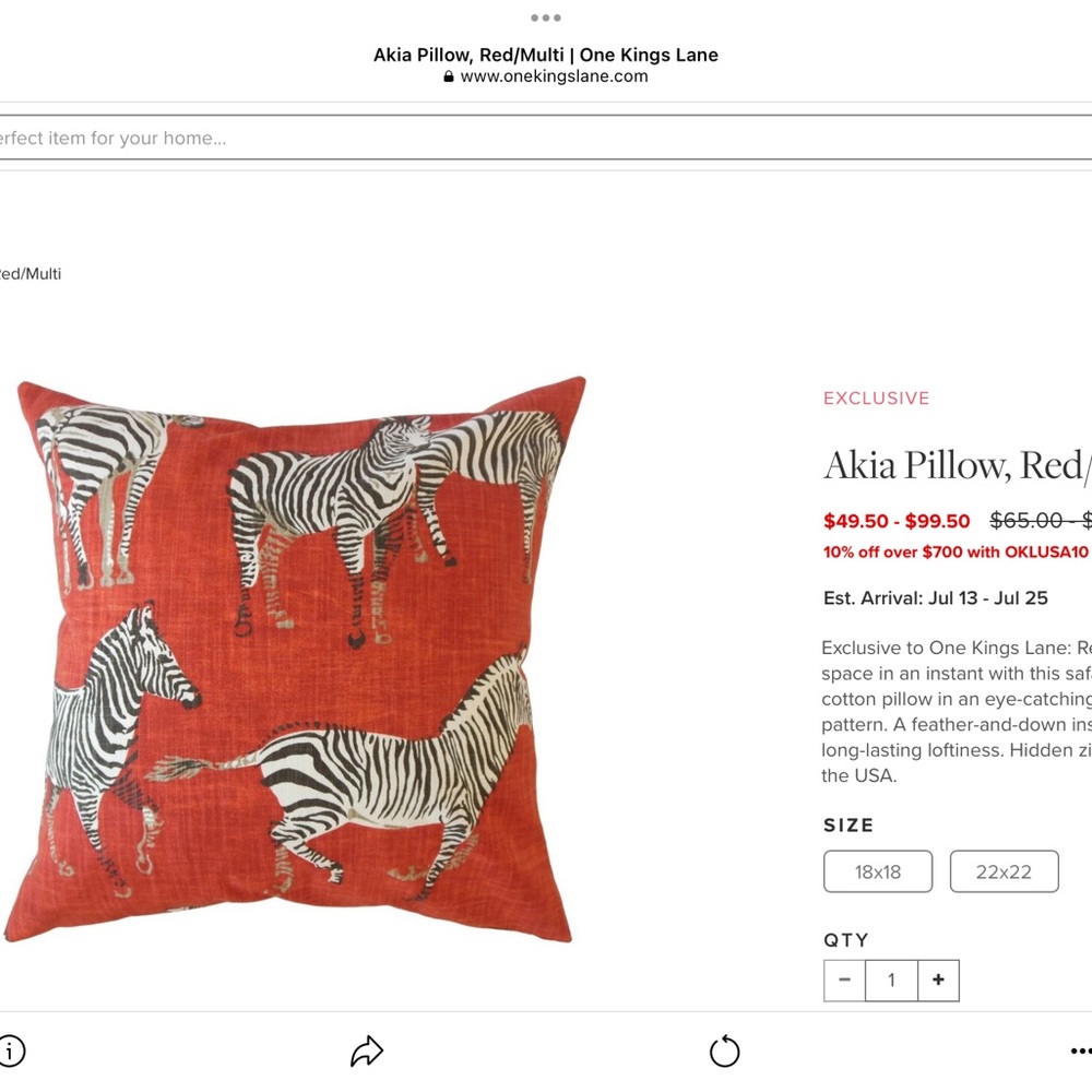 Akia Pillow - Red Zebra Design